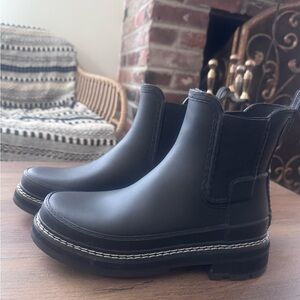 Hunter Black Chelsea Boots with White Stitching